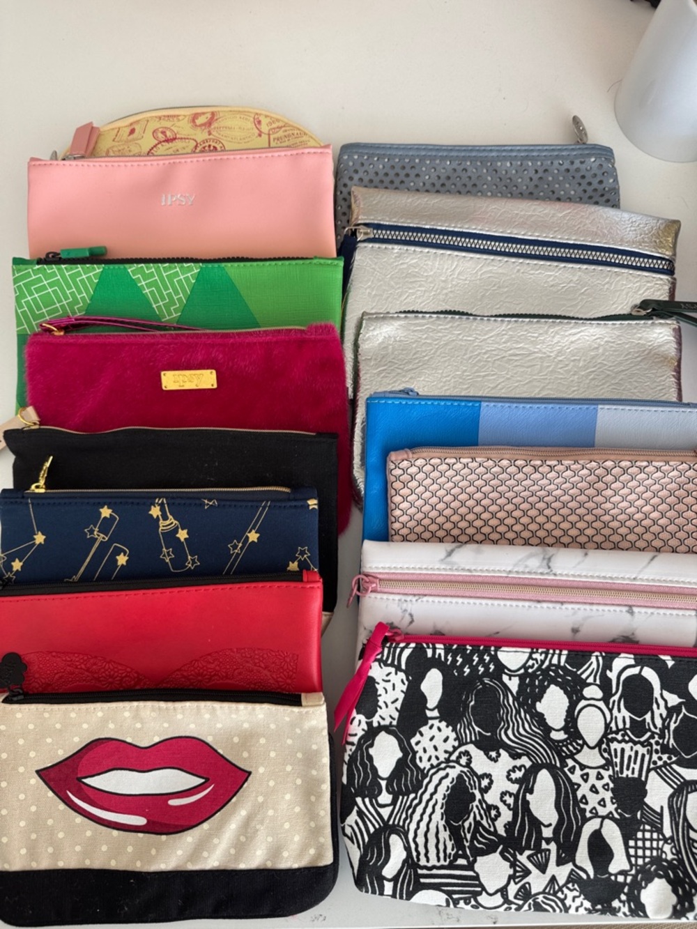 Assorted Women's Cosmetic Pouches - Pink, Blue, Red, Black, Silver 15 total